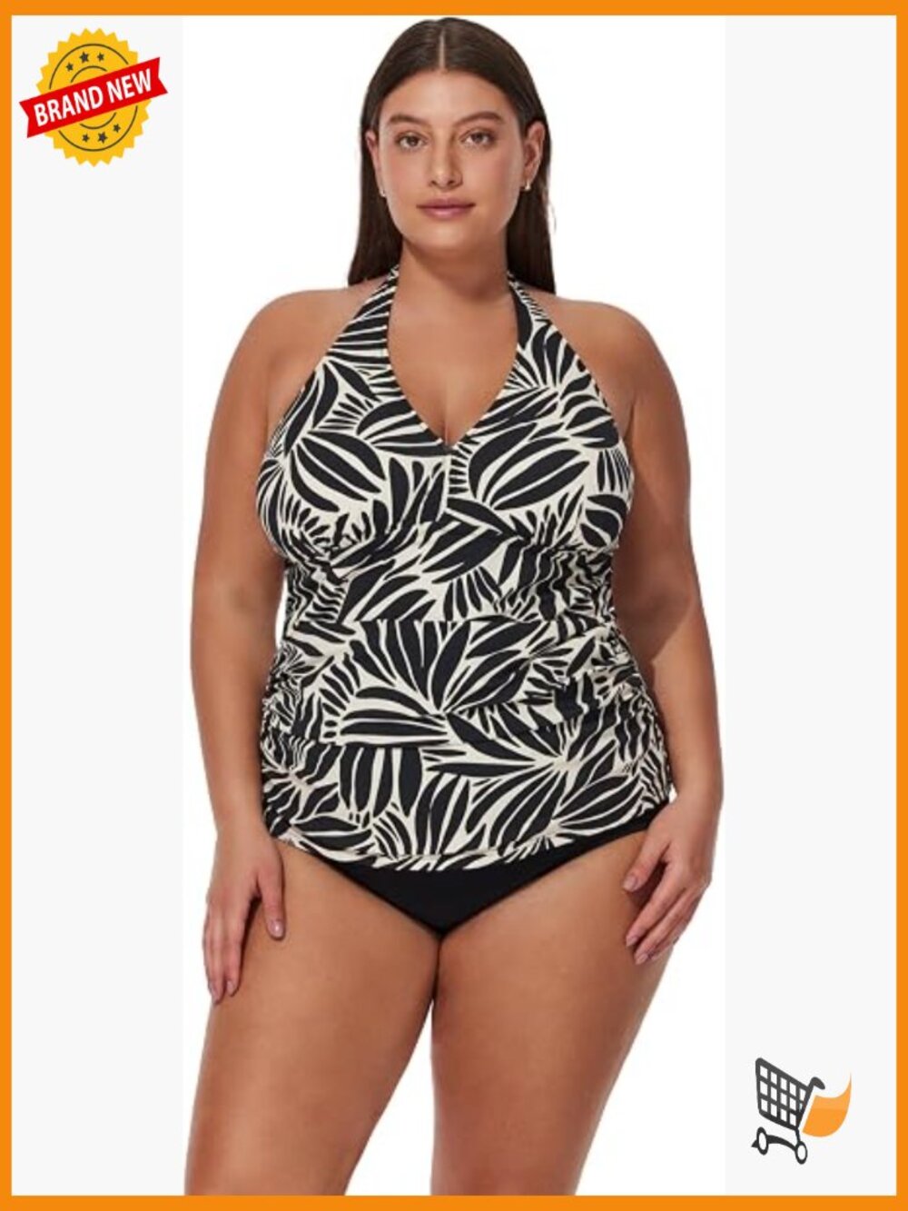 Plus Size Halter Tankini Top with Soft Cups and Tummy Control